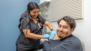 Patient receiving a vaccines at Community Health Centers of South Central Texas