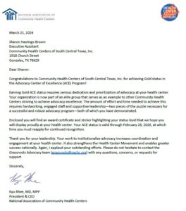 Gold status in the Advocacy Center of Excellence Program (ACE)