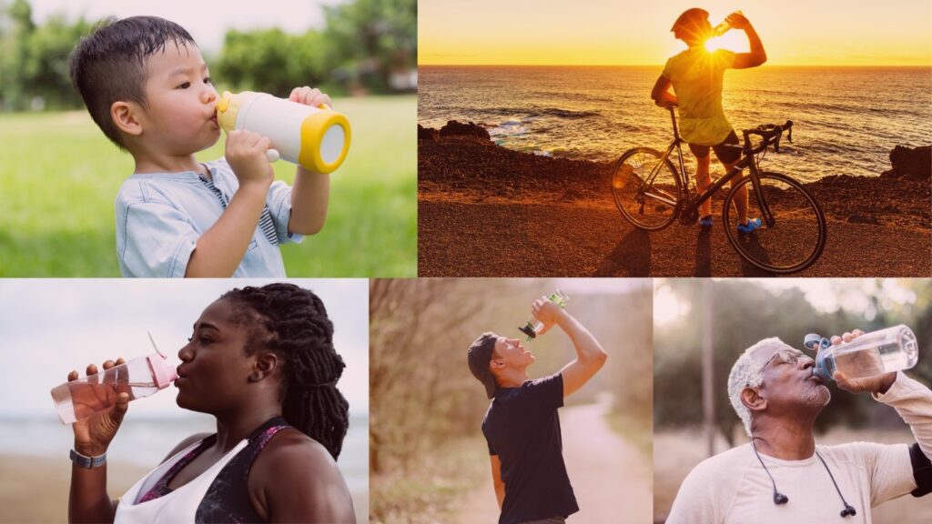 Photos of multiple people drinking water